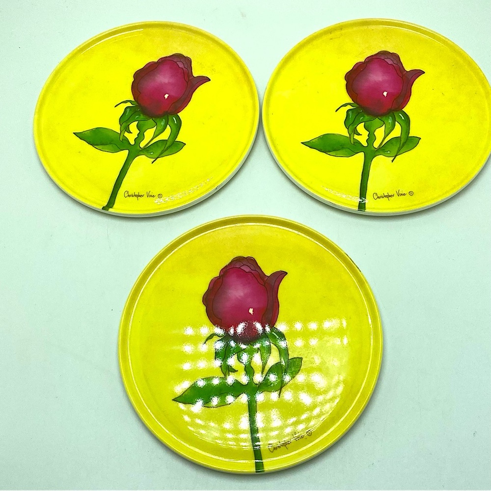 Christopher Vine Set of 3 Rose Bud Sandwich/Dessert Plates